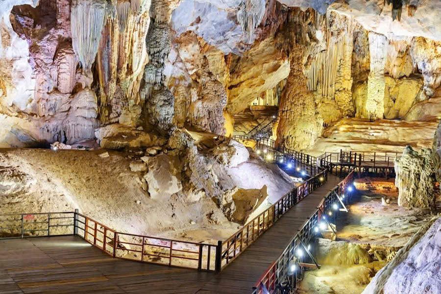 Aerial view of the Paradise Cave entrance in Phong Nha