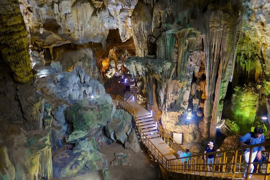 Tien Son Cave interior with impressive limestone formations in Phong Nha