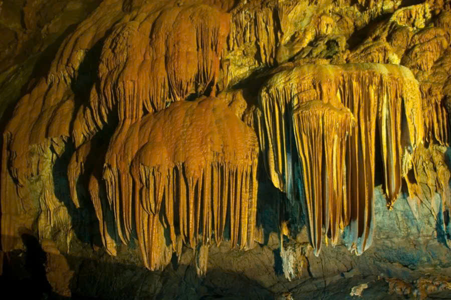 Impressive limestone formations inside Tien Son Cave in Phong Nha