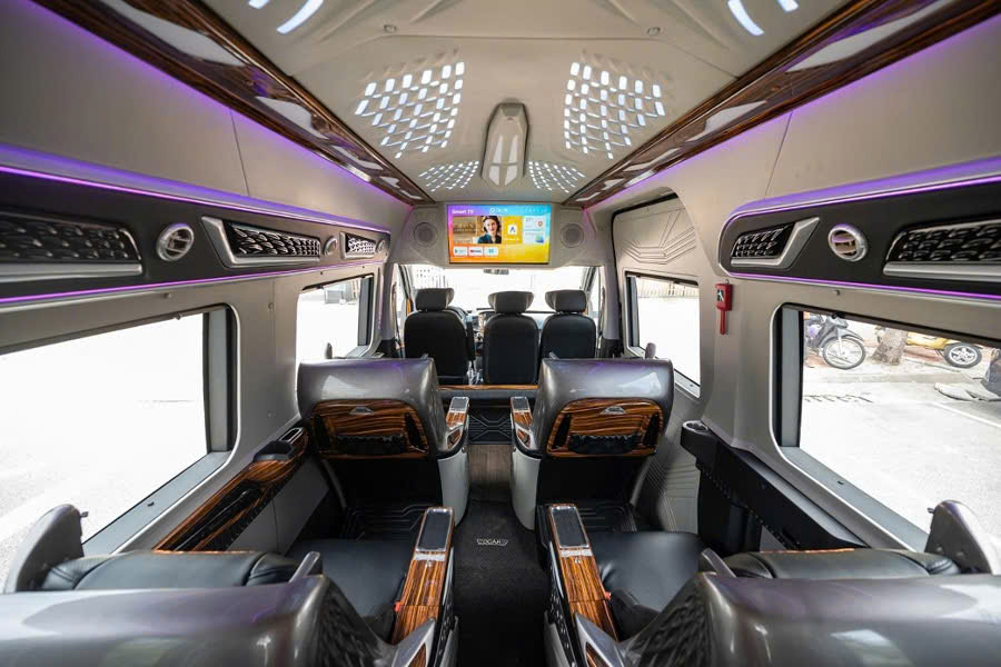 Ambient LED lights inside private limousine from Hoi An to Hue