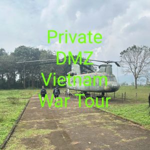 American military helicopter displayed at Khe Sanh Combat Base during a Private DMZ Vietnam War Tour